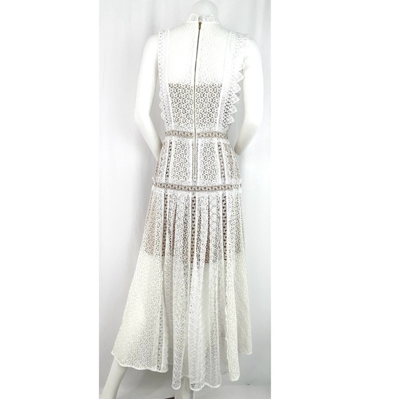 SELF PORTRAIT LONG WHITE LACE PANEL MIDI DRESS SLEEVELESS SZ 6 OR US SMALL - Picture 4 of 11
